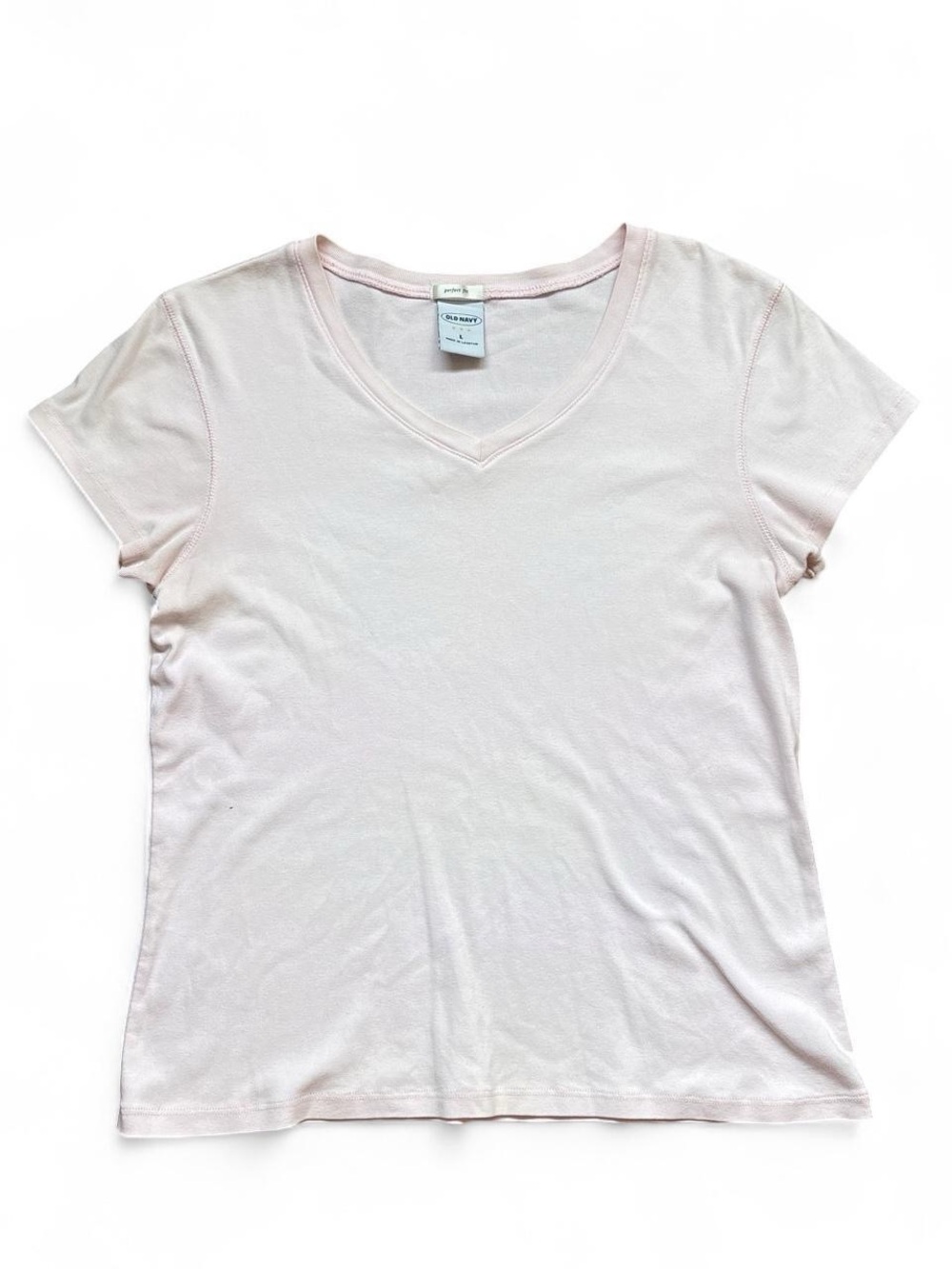 Vintage 2005 Old Navy Perfect Fit V-Neck Tee // Baby Pink Y2K Basic Top L